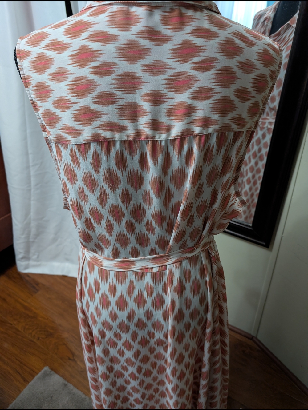 Dip Sleeveless Tie-Waist Shirt Dress in Dusty Coral Ikat-2X - Picture 8 of 8